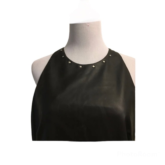 ZARA BASIC black faux leather shift dress with studs at the neckline Style 862 - Picture 2 of 16